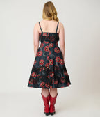 Unique Vintage Black & Rose Print Fringe Girlie Swing Dress - Unique Vintage - Womens, DRESSES, SWING