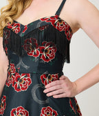 Unique Vintage Black & Rose Print Fringe Girlie Swing Dress - Unique Vintage - Womens, DRESSES, SWING