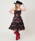Unique Vintage Black & Rose Print Fringe Girlie Swing Dress - Unique Vintage - Womens, DRESSES, SWING
