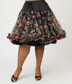 Unique Vintage Black Roses Ruffled Petticoat Crinoline - Unique Vintage - Womens, ACCESSORIES, PETTICOATS