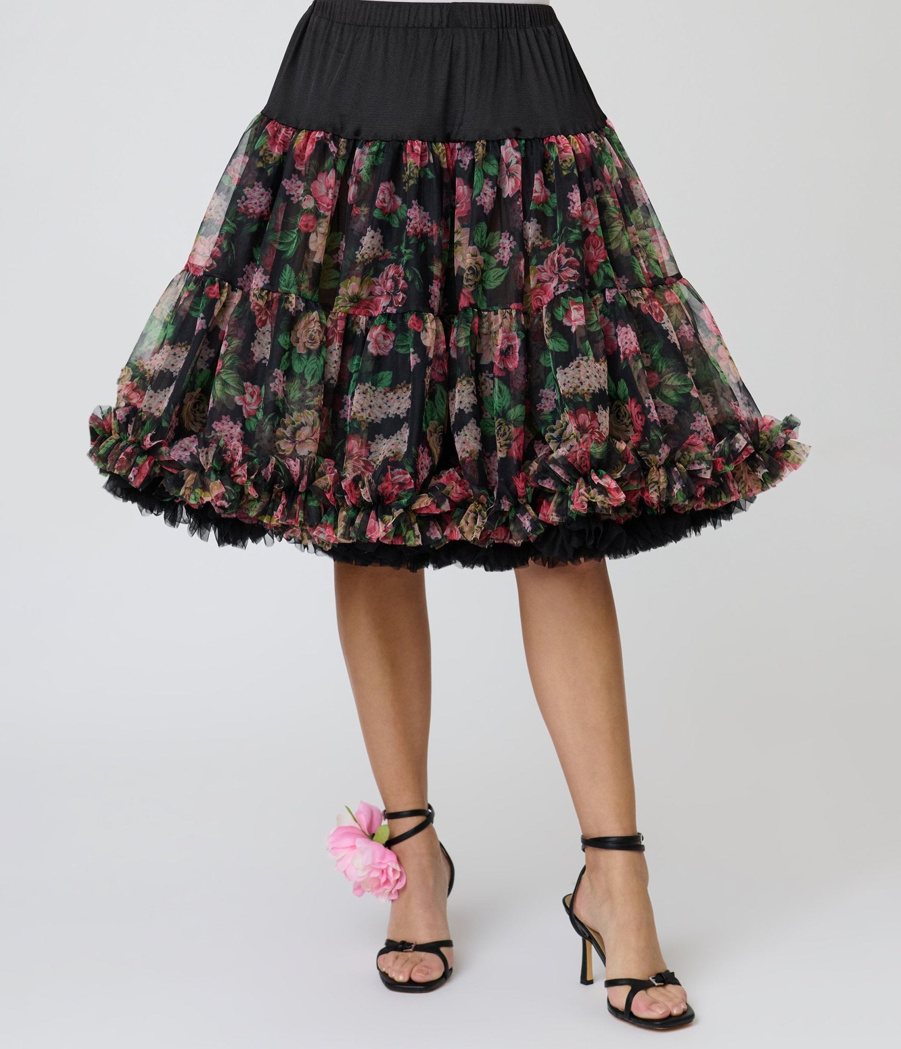 Unique Vintage Black Roses Ruffled Petticoat Crinoline - Unique Vintage - Womens, ACCESSORIES, PETTICOATS