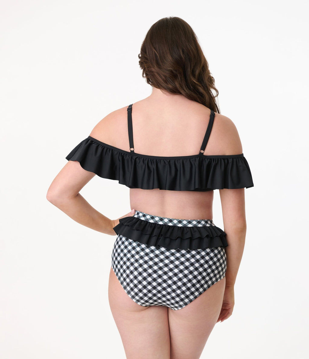 Unique Vintage Black Ruffle Swim Top - Unique Vintage - Womens, SWIM, TOP