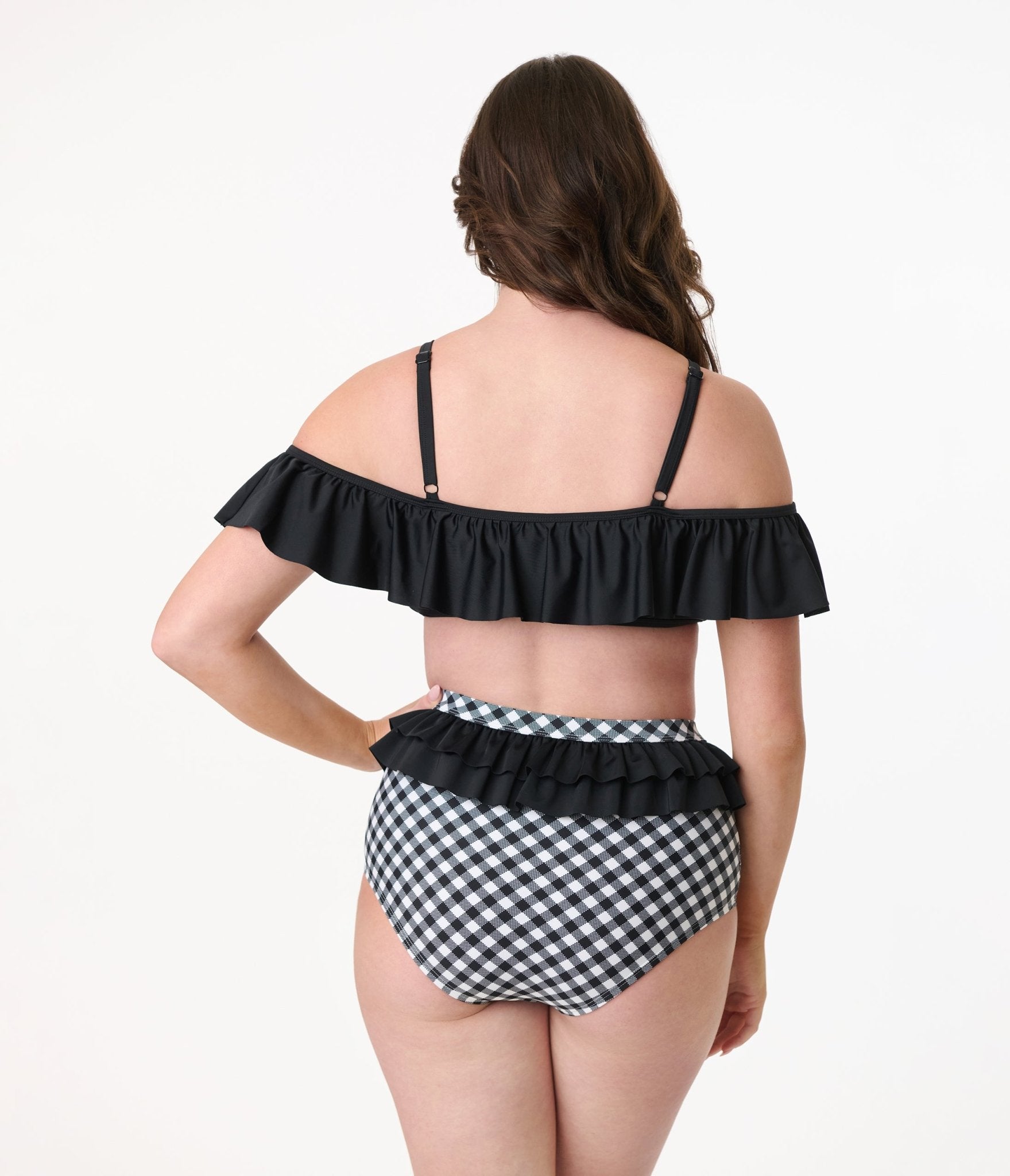 Unique Vintage Black Ruffle Swim Top - Unique Vintage - Womens, SWIM, TOP