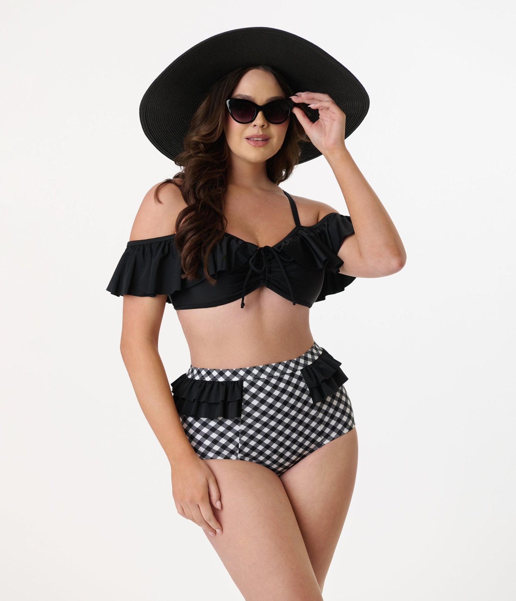 Unique Vintage Black Ruffle Swim Top - Unique Vintage - Womens, SWIM, TOP