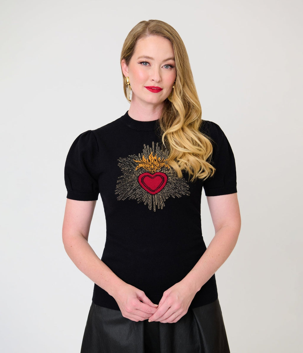 Unique Vintage Black Sacred Heart Paige Sweater - Unique Vintage -