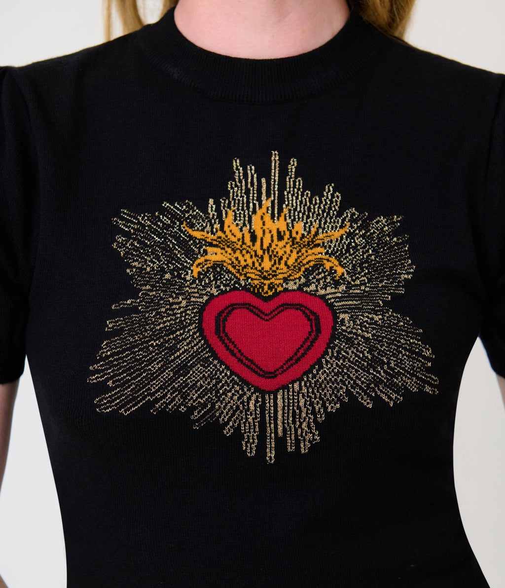 Unique Vintage Black Sacred Heart Paige Sweater - Unique Vintage -