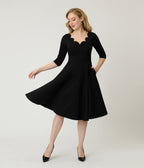 Unique Vintage Black Scalloped Neck Swing Dress - Unique Vintage - Womens, DRESSES, SWING