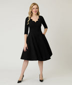 Unique Vintage Black Scalloped Neck Swing Dress - Unique Vintage - Womens, DRESSES, SWING