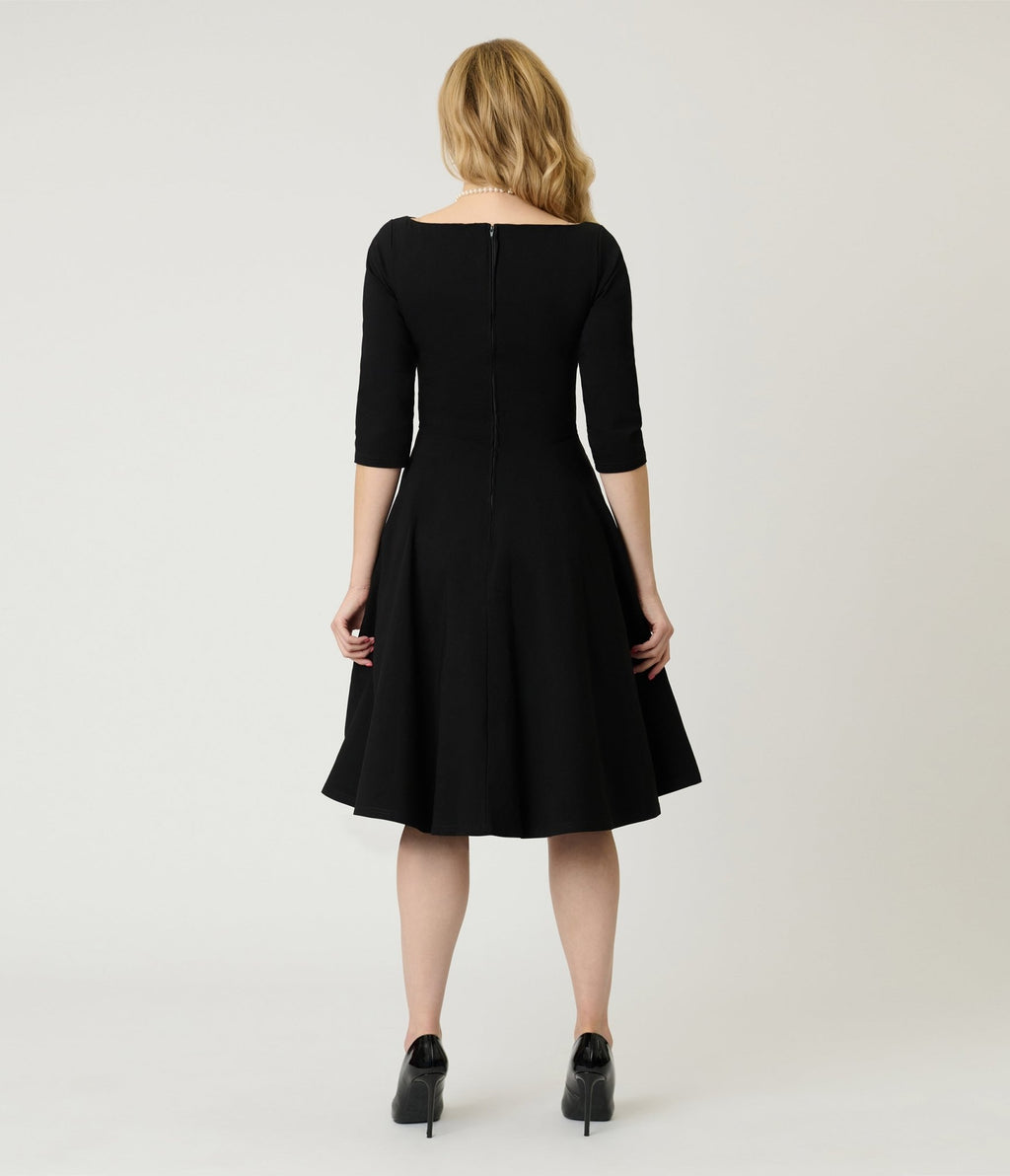 Unique Vintage Black Scalloped Neck Swing Dress - Unique Vintage - Womens, DRESSES, SWING