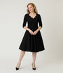 Unique Vintage Black Scalloped Neck Swing Dress