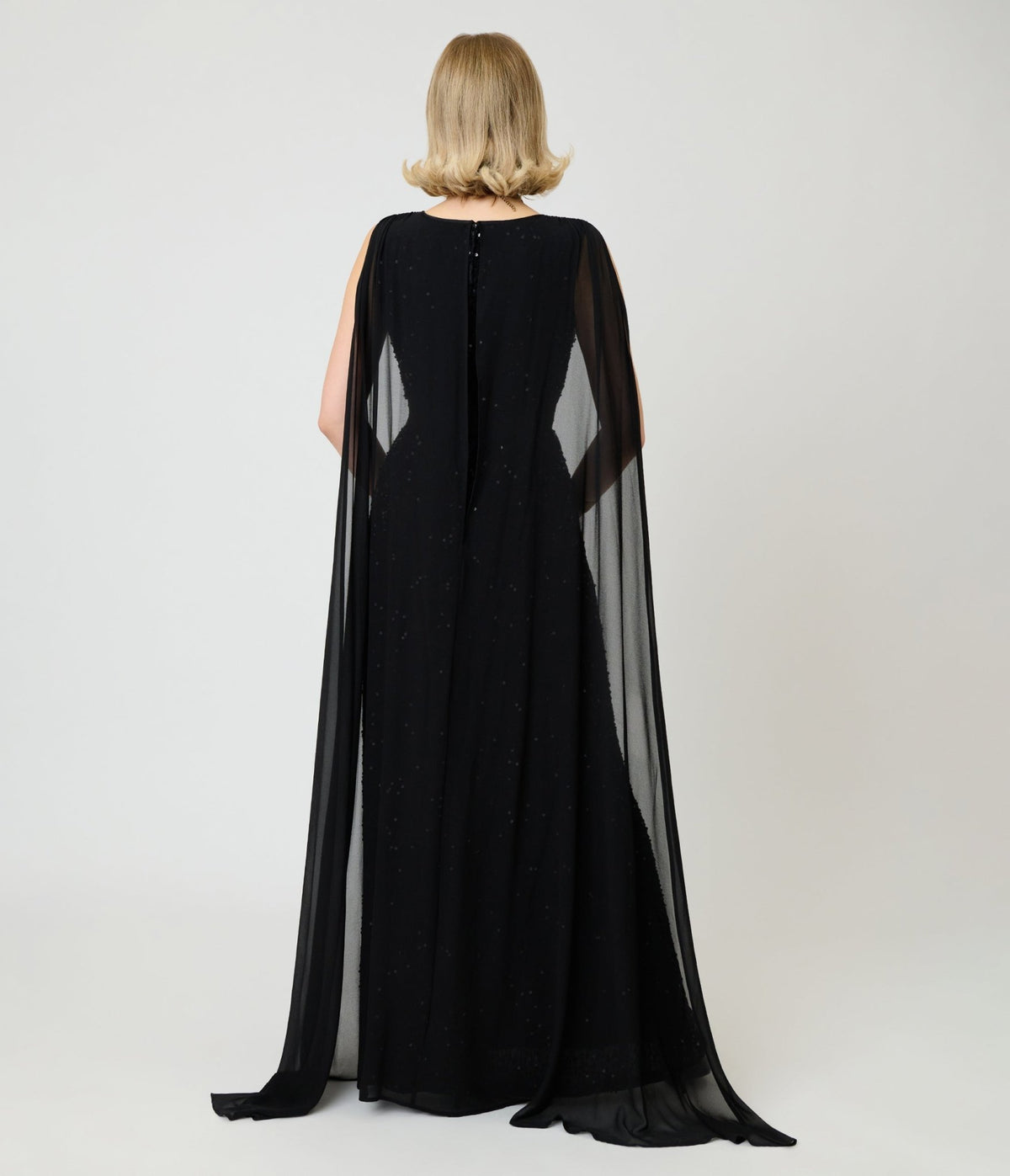 Unique Vintage Black Sequin Cape Gown - Unique Vintage -