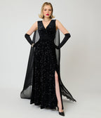 Unique Vintage Black Sequin Cape Gown - Unique Vintage -