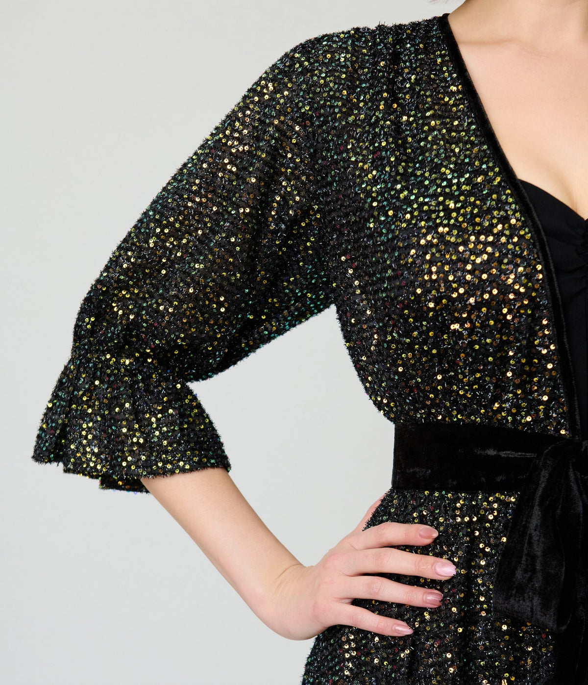 Unique Vintage Black Sequin Duster - Unique Vintage -