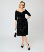Unique Vintage Black Sequin Marceline Swing Dress - Unique Vintage - Swing Dress