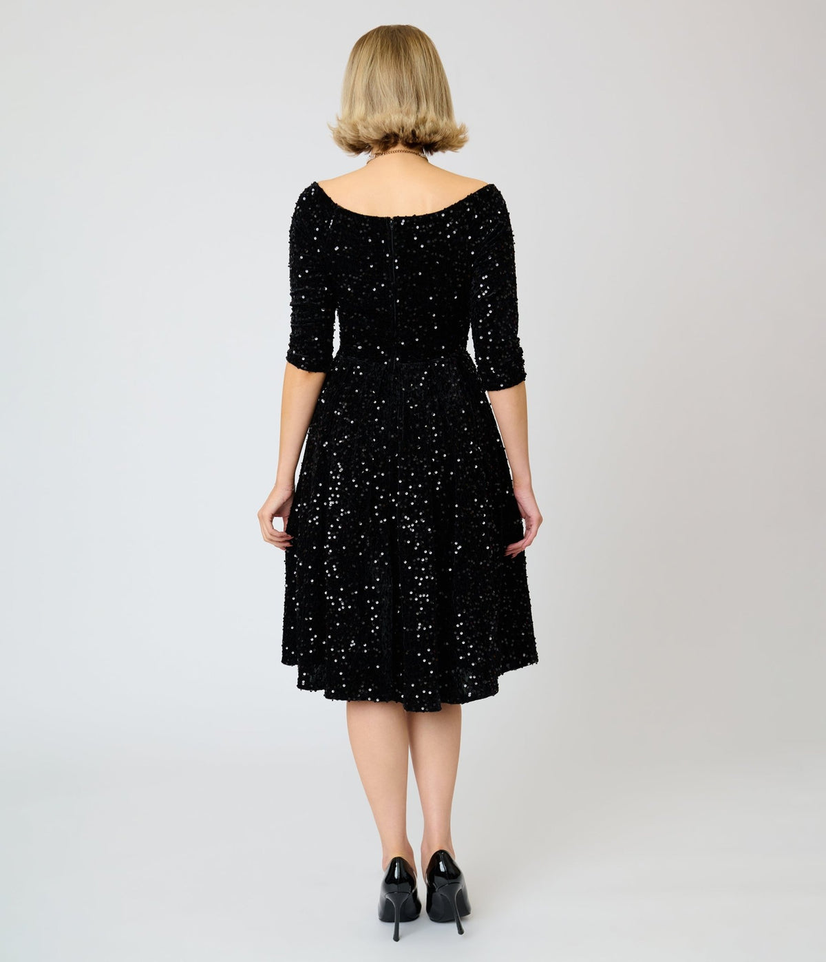 Unique Vintage Black Sequin Marceline Swing Dress - Unique Vintage - Swing Dress