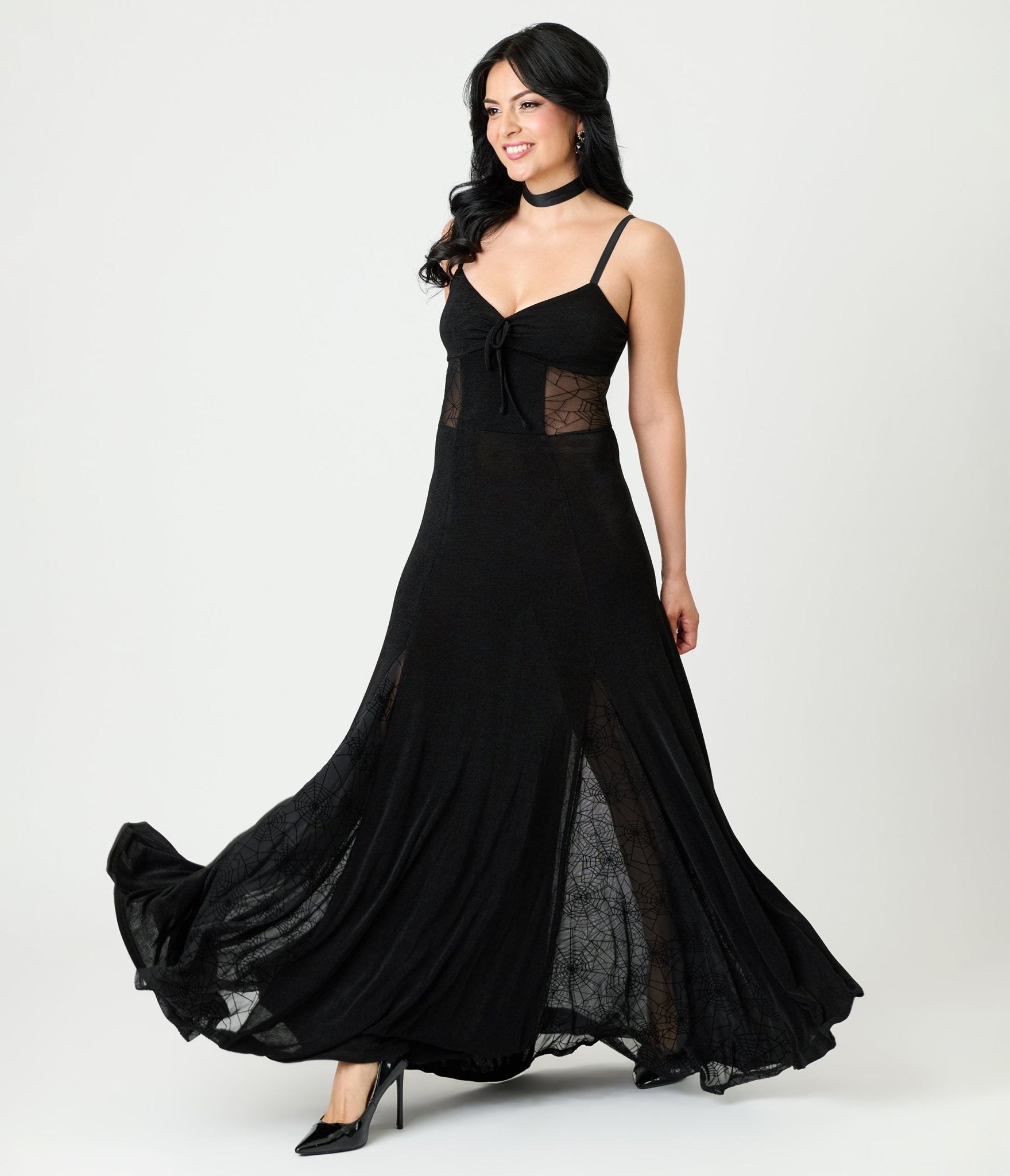 Unique Vintage Black Sheer Spiderweb Godet Maxi Dress - Unique Vintage - Womens, DRESSES, MAXI