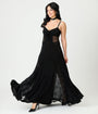 Unique Vintage Black Sheer Spiderweb Godet Maxi Dress