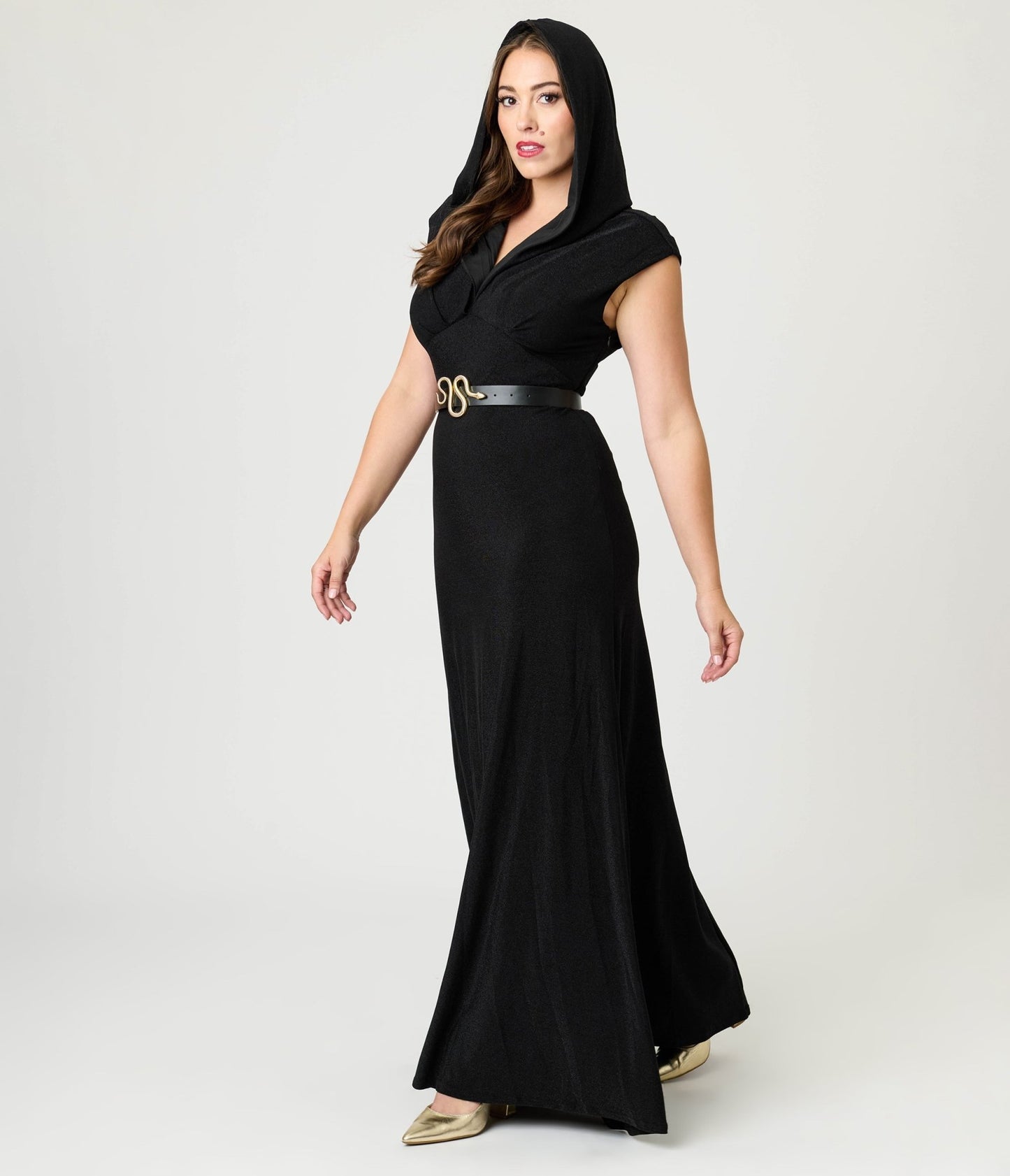 Unique Vintage Black Shimmer Snake Hooded Maxi Dress - Unique Vintage - Womens, DRESSES, MAXI