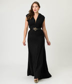 Unique Vintage Black Shimmer Snake Hooded Maxi Dress - Unique Vintage - Womens, DRESSES, MAXI