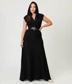 Unique Vintage Black Shimmer Snake Hooded Maxi Dress - Unique Vintage - Womens, DRESSES, MAXI