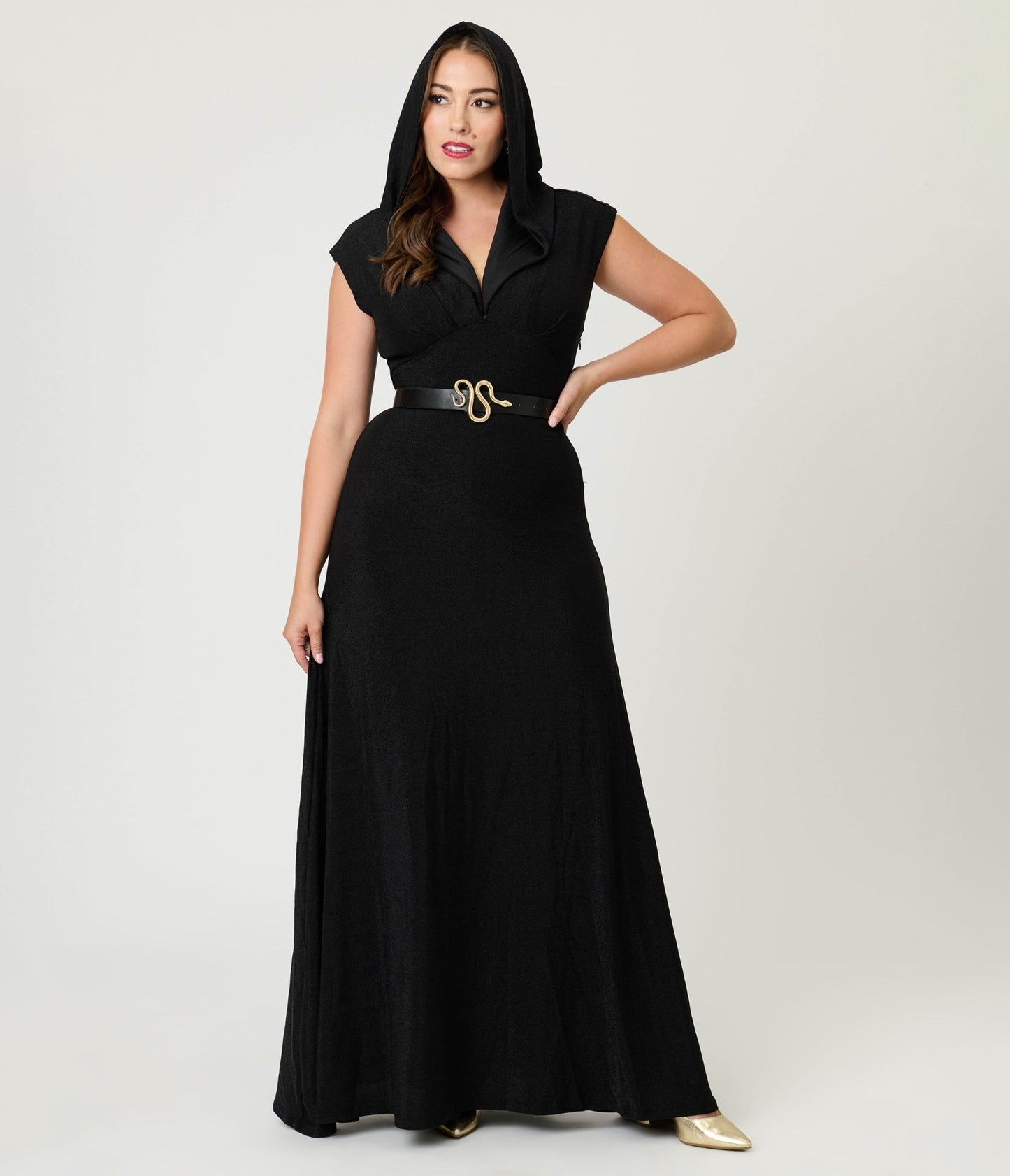 Unique Vintage Black Shimmer Snake Hooded Maxi Dress - Unique Vintage - Womens, DRESSES, MAXI