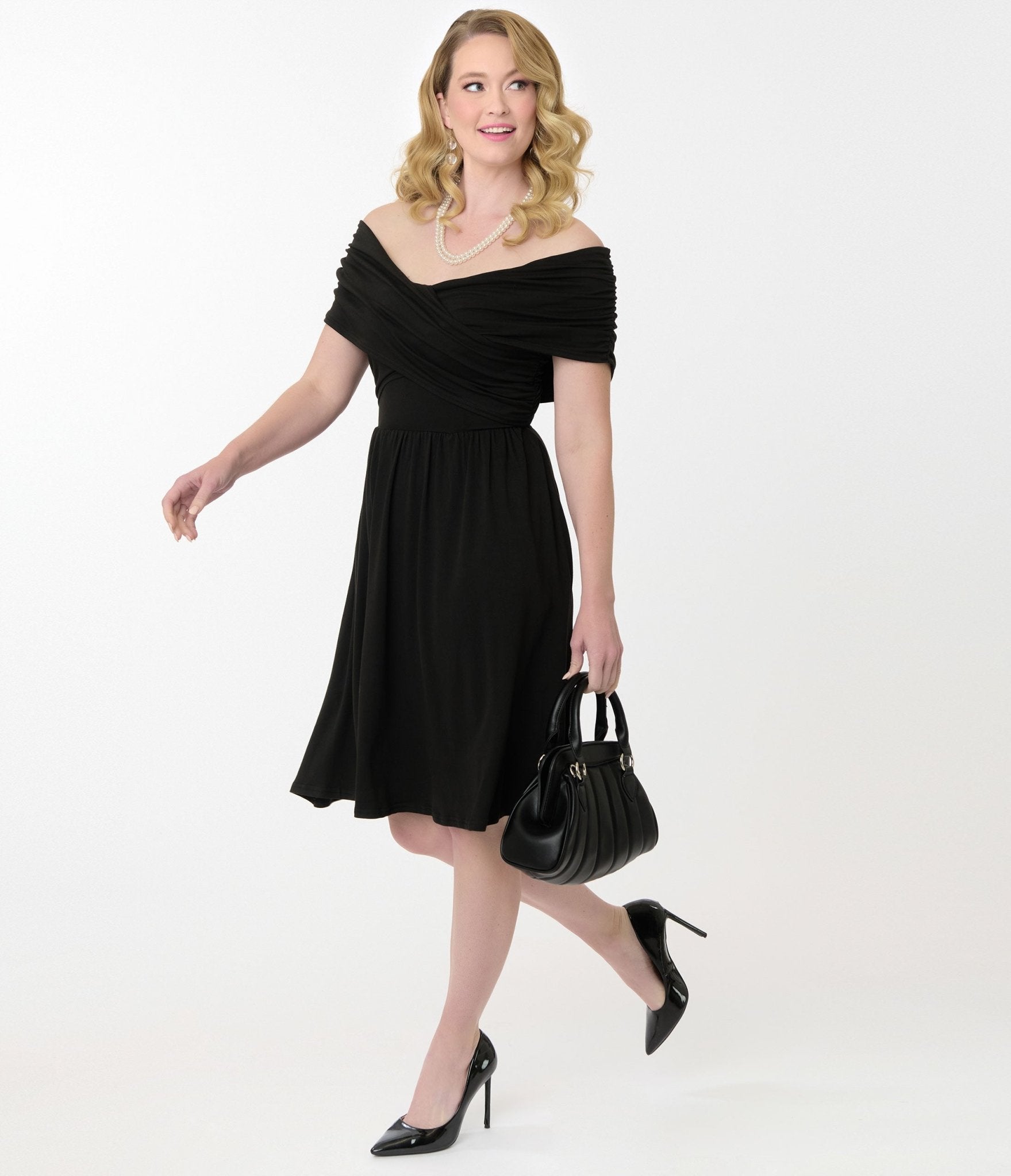 Unique Vintage Black Shirred Swing Dress - Unique Vintage - Womens, DRESSES, SWING