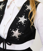 Unique Vintage Black & Silver Rhinestone Star Suede Fringe Vest - Unique Vintage - Womens, TOPS, OUTERWEAR