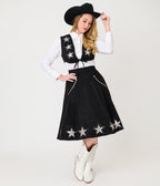 Unique Vintage Black & Silver Rhinestone Star Suede Fringe Vest - Unique Vintage - Womens, TOPS, OUTERWEAR