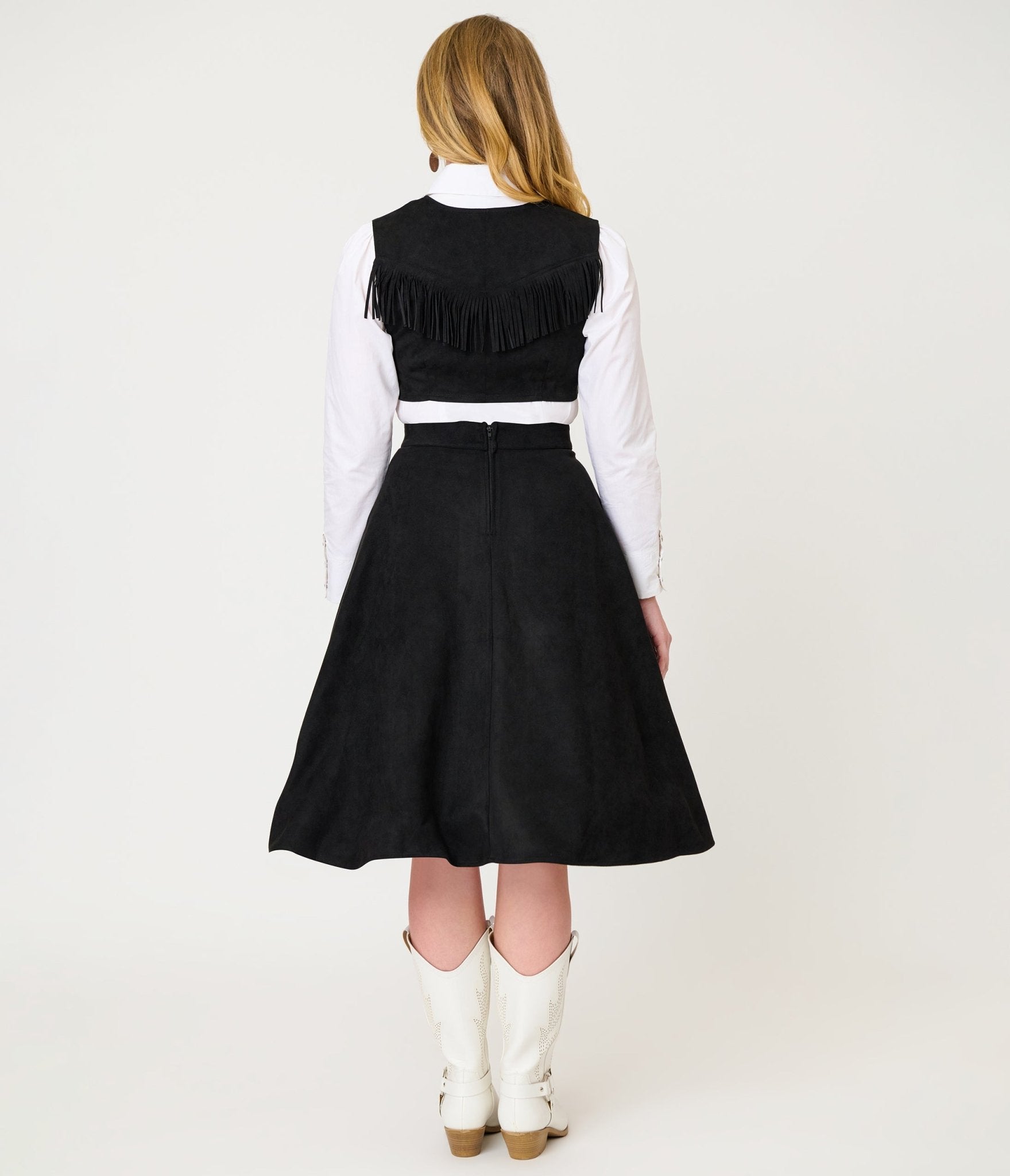 Unique Vintage Black & Silver Rhinestone Stars Western Suede Swing Skirt - Unique Vintage - Womens, BOTTOMS, SKIRTS