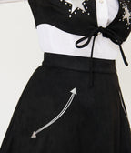 Unique Vintage Black & Silver Rhinestone Stars Western Suede Swing Skirt - Unique Vintage - Womens, BOTTOMS, SKIRTS