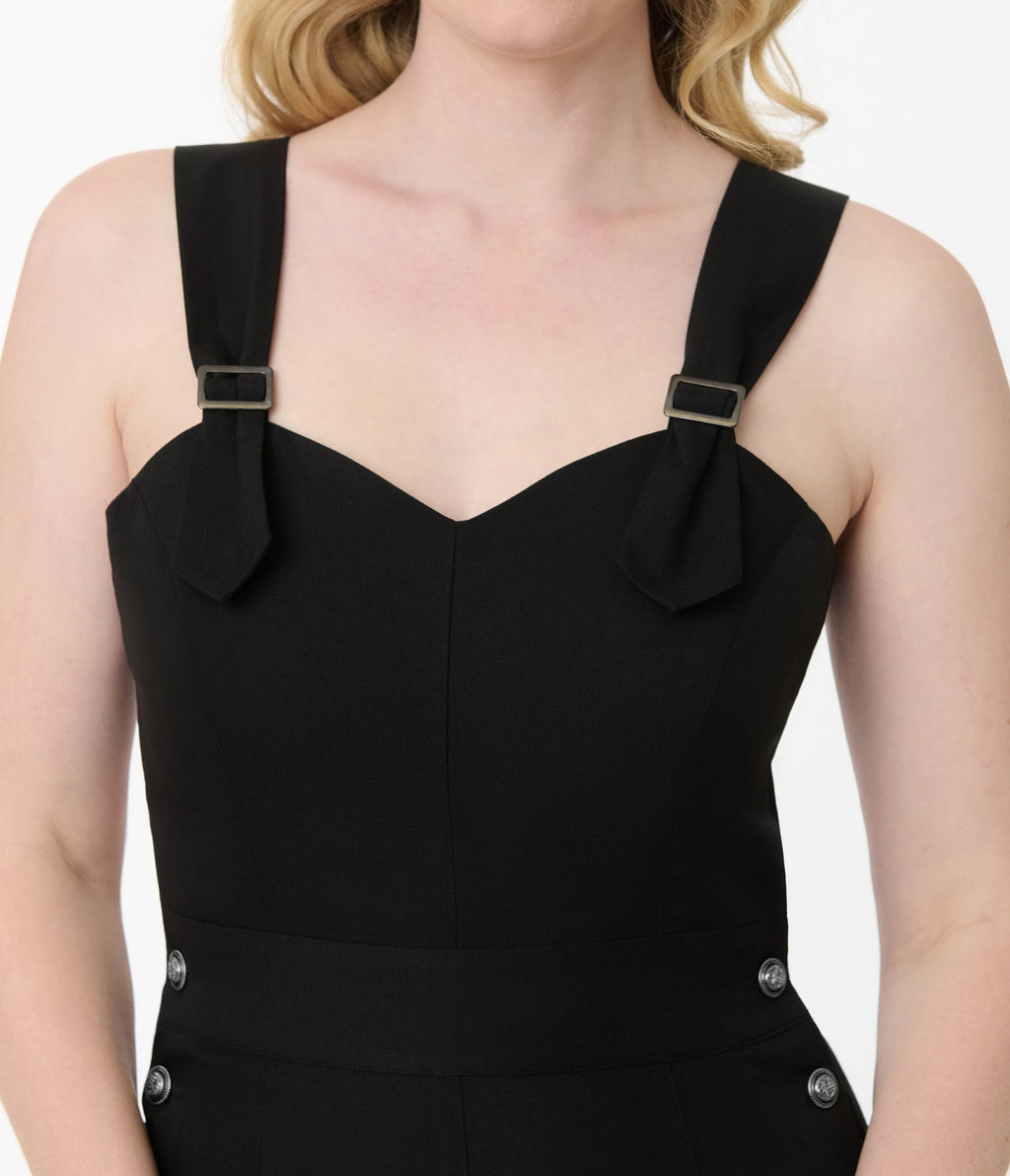 Unique Vintage Black & Silver Sedgewick Jumpsuit - Unique Vintage - Womens, BOTTOMS, ROMPERS AND JUMPSUITS