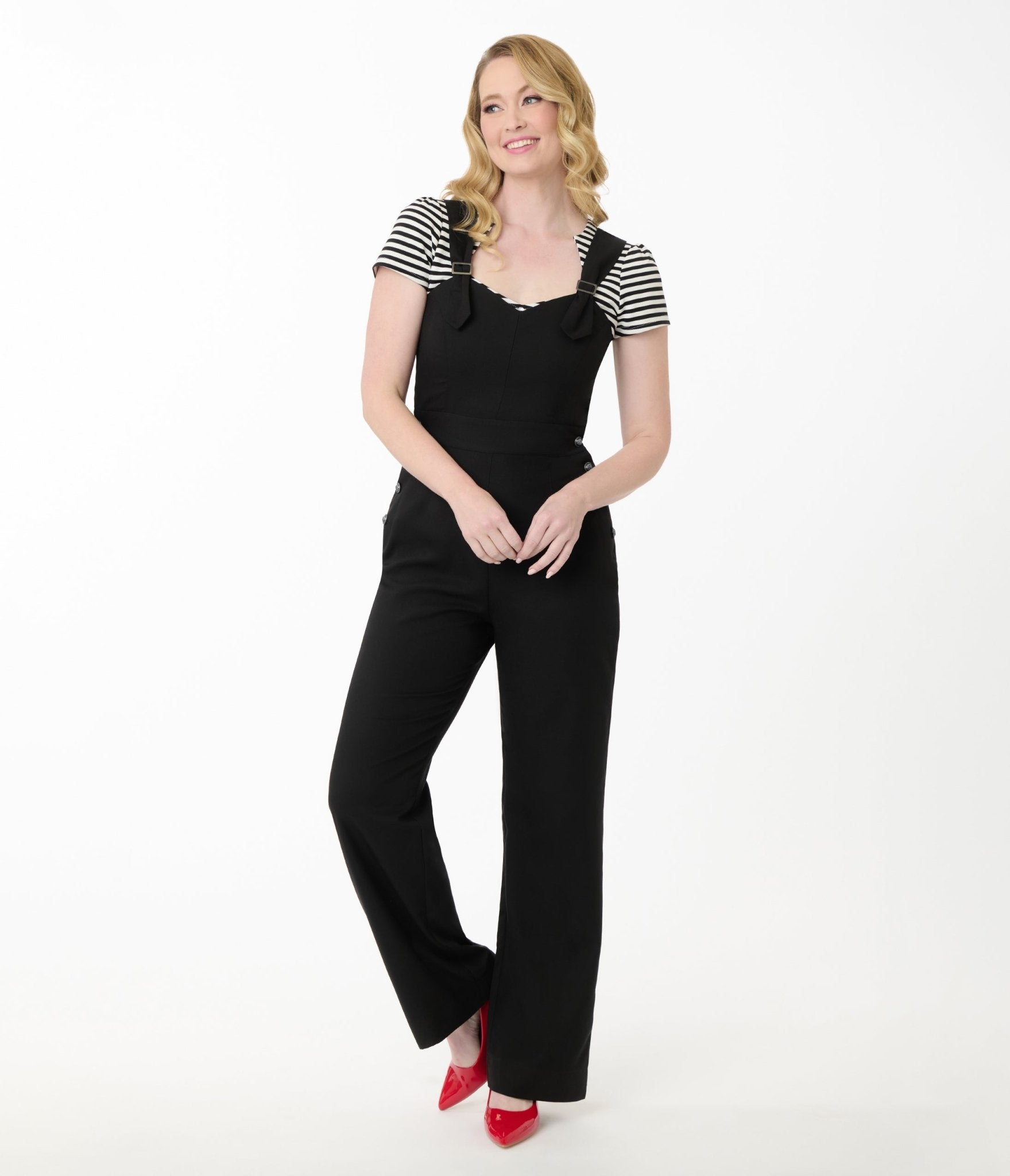 Unique Vintage Black & Silver Sedgewick Jumpsuit - Unique Vintage - Womens, BOTTOMS, ROMPERS AND JUMPSUITS