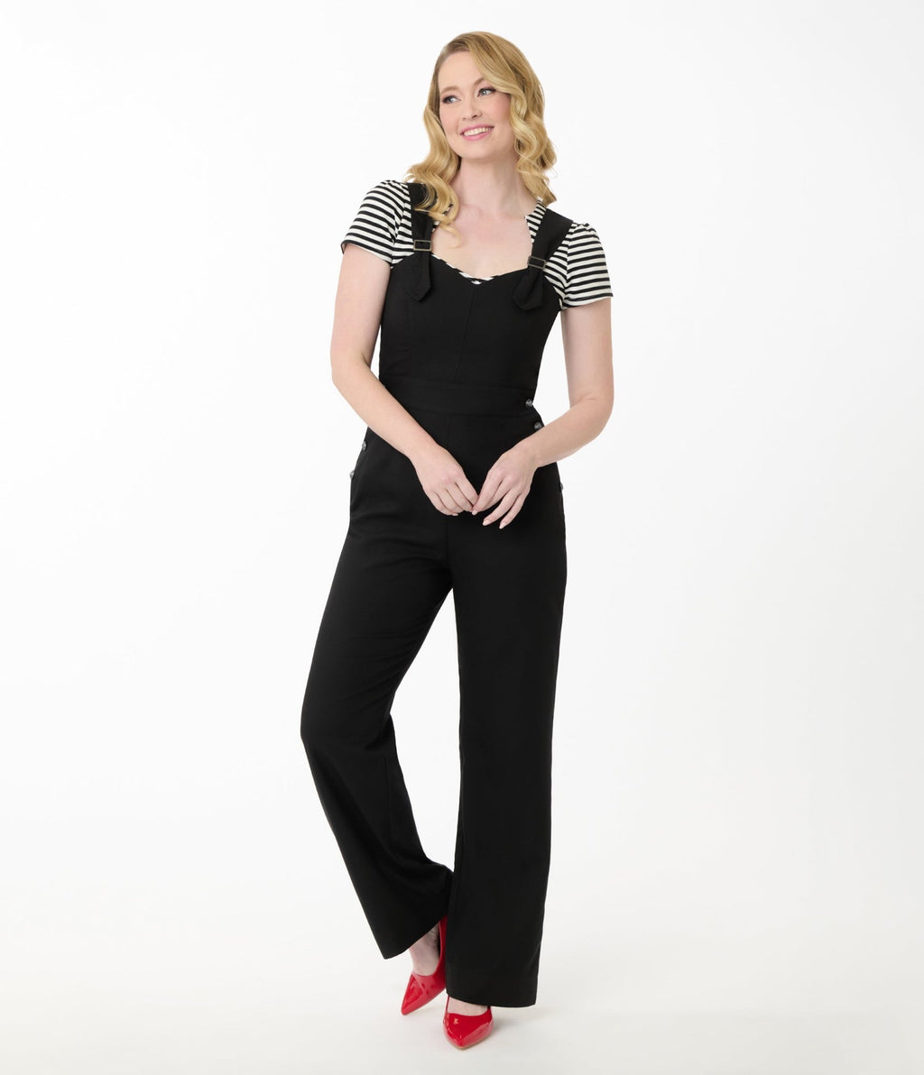 Unique Vintage Black & Silver Sedgewick Jumpsuit - Unique Vintage - Womens, BOTTOMS, ROMPERS AND JUMPSUITS