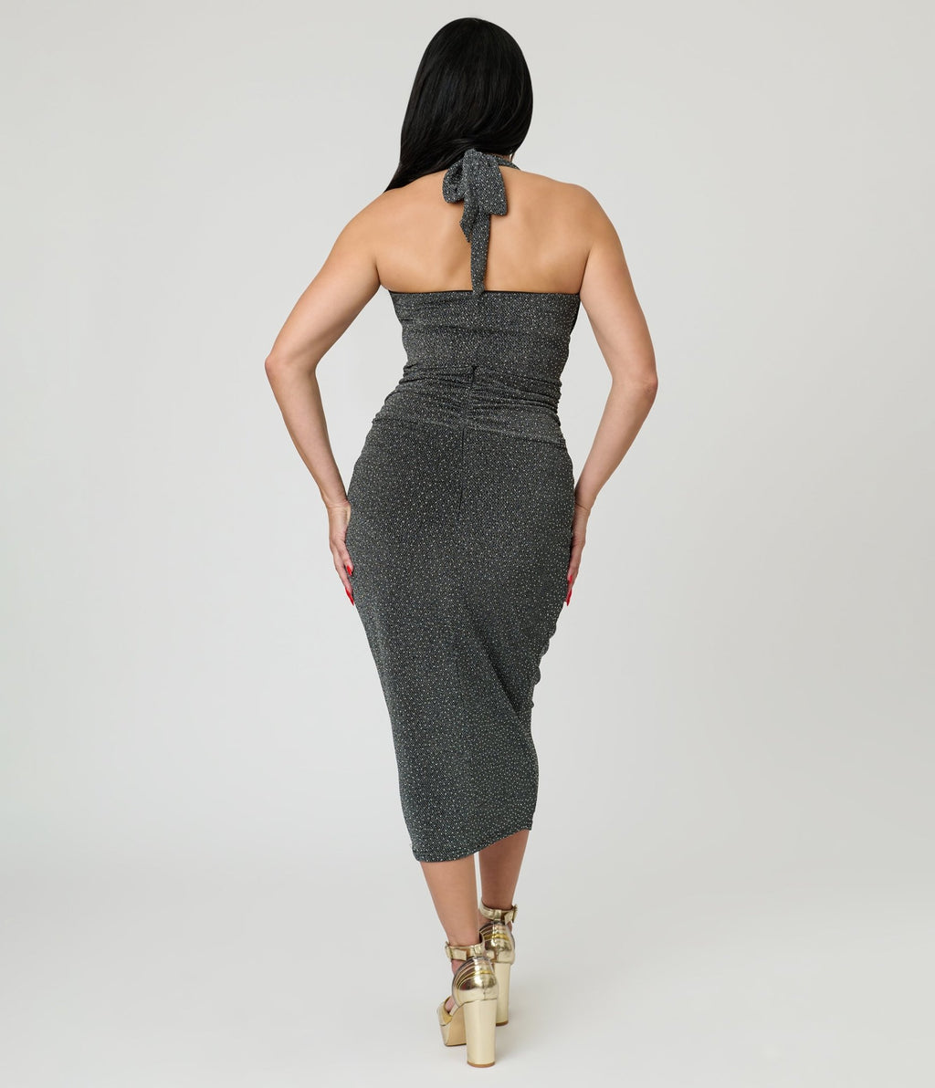 Unique Vintage Black & Silver Shimmer Romper & Sarong Set - Unique Vintage - Womens, BOTTOMS, ROMPERS AND JUMPSUITS