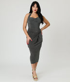 Unique Vintage Black & Silver Shimmer Romper & Sarong Set - Unique Vintage - Womens, BOTTOMS, ROMPERS AND JUMPSUITS