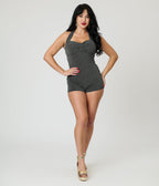 Unique Vintage Black & Silver Shimmer Romper & Sarong Set - Unique Vintage - Womens, BOTTOMS, ROMPERS AND JUMPSUITS