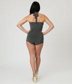 Unique Vintage Black & Silver Shimmer Romper & Sarong Set - Unique Vintage - Womens, BOTTOMS, ROMPERS AND JUMPSUITS