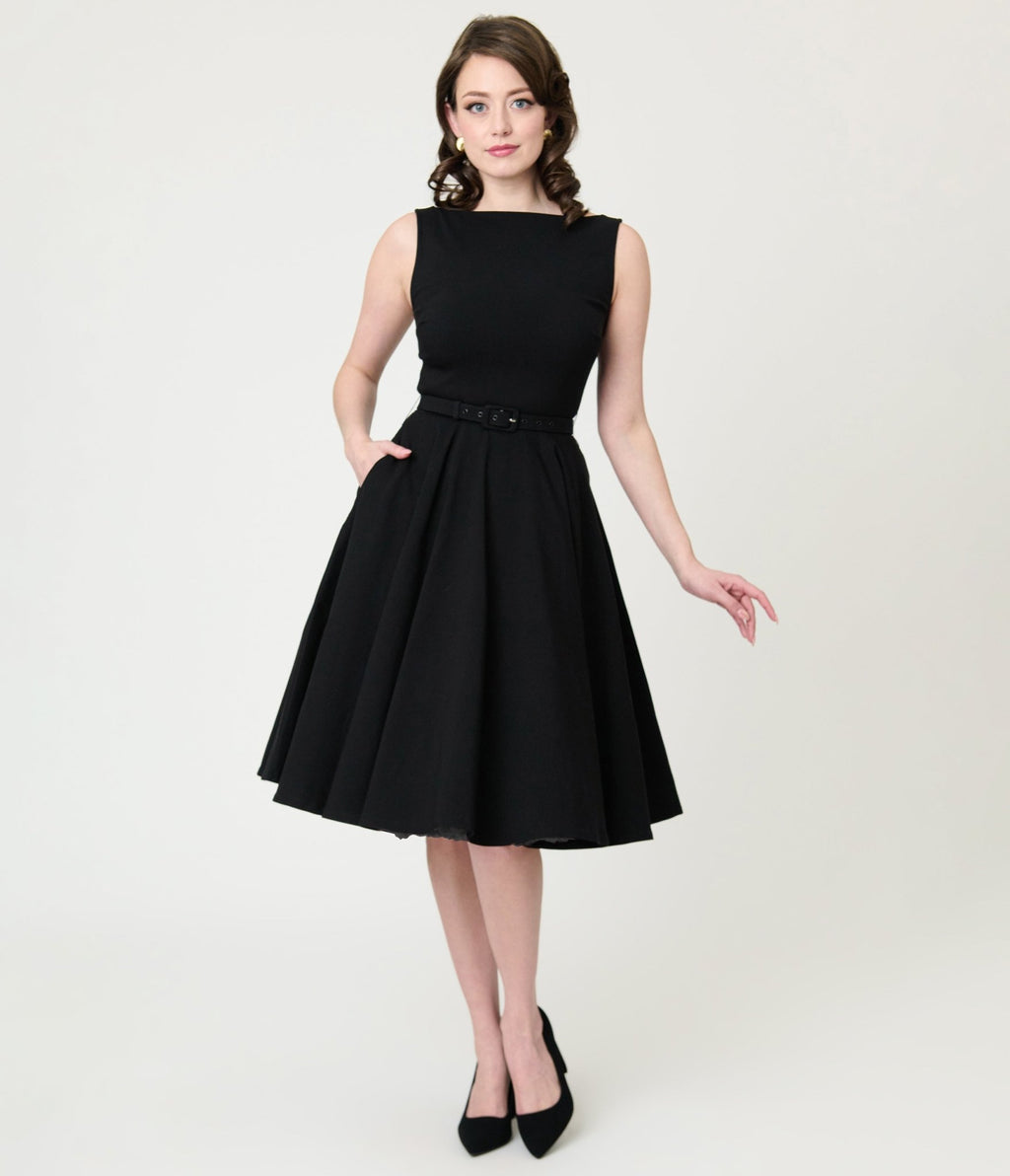 Unique Vintage Black Sleeveless Devon Swing Dress - Unique Vintage - Womens, DRESSES, SWING