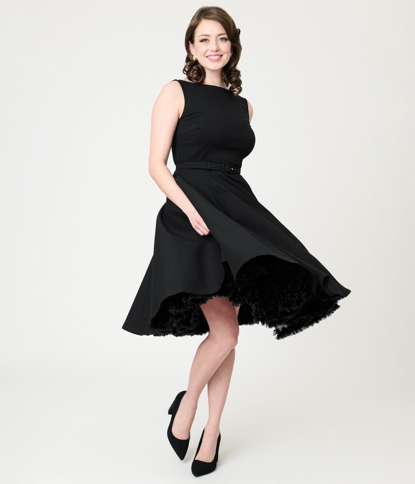 Unique Vintage Black Sleeveless Devon Swing Dress