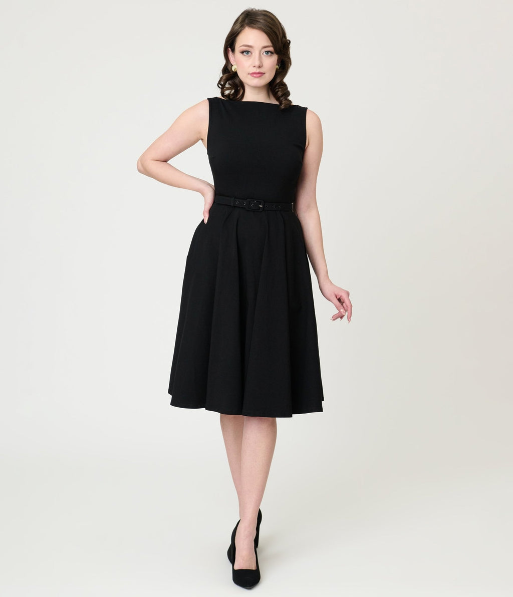 Unique Vintage Black Sleeveless Devon Swing Dress - Unique Vintage - Womens, DRESSES, SWING