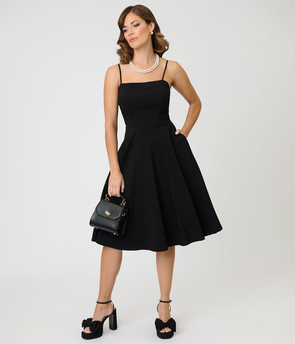 Unique Vintage Black Spaghetti Strap Swing Dress - Unique Vintage - Womens, DRESSES, SWING