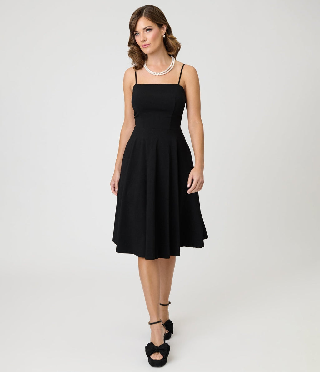 Unique Vintage Black Spaghetti Strap Swing Dress - Unique Vintage - Womens, DRESSES, SWING