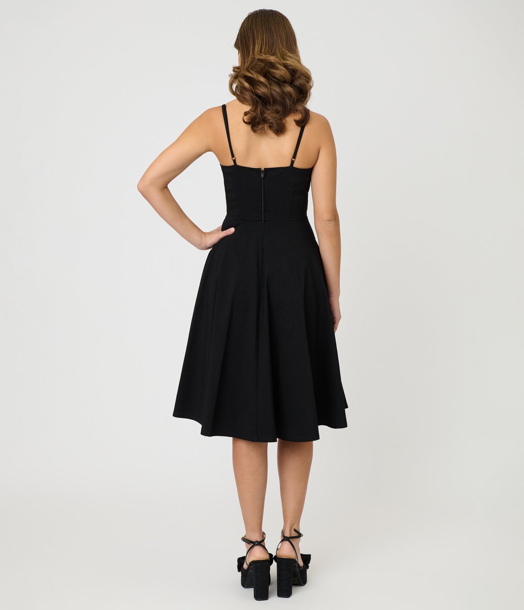 Unique Vintage Black Spaghetti Strap Swing Dress M/8-10 Unique Vintage Black Spaghetti Strap Swing Dress M/8-10
