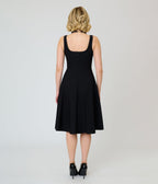 Unique Vintage Black Square Neck Pleated Swing Dress - Unique Vintage - Womens, DRESSES, SWING