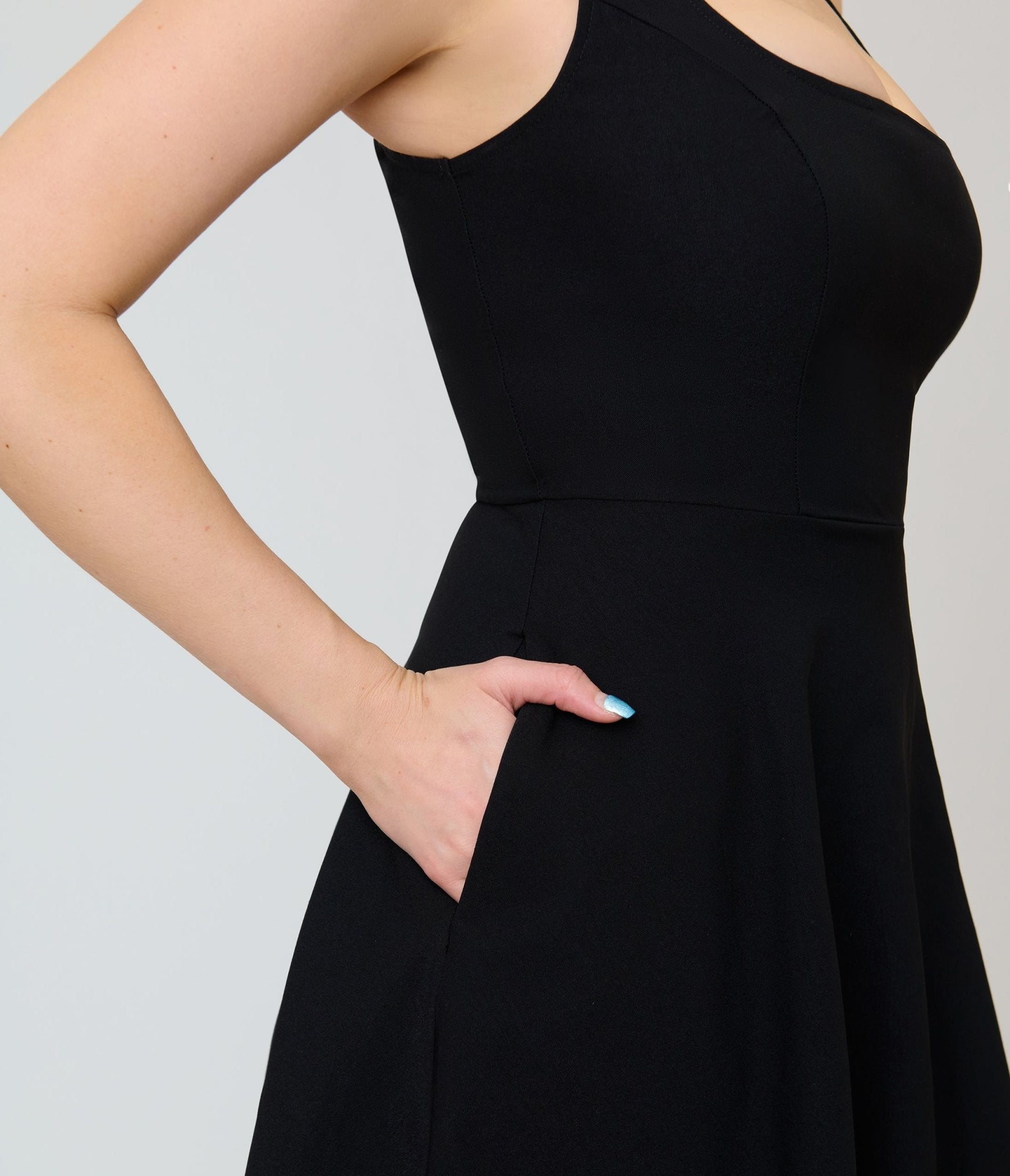 Unique Vintage Black Square Neck Pleated Swing Dress - Unique Vintage - Womens, DRESSES, SWING