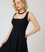 Unique Vintage Black Square Neck Pleated Swing Dress - Unique Vintage - Womens, DRESSES, SWING