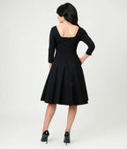 Unique Vintage Black Square Neck Swing Dress - Unique Vintage - Womens, DRESSES, SWING
