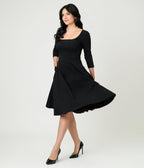 Unique Vintage Black Square Neck Swing Dress - Unique Vintage - Womens, DRESSES, SWING