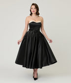 Unique Vintage Black Strapless Tea Length Gown - Unique Vintage - Womens, DRESSES, PROM AND SPECIAL OCCASION