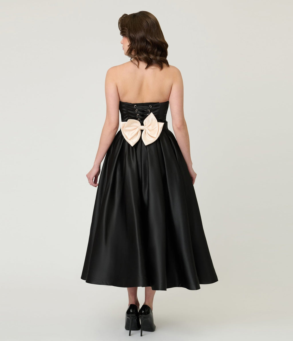 Unique Vintage Black Strapless Tea Length Gown - Unique Vintage - Womens, DRESSES, PROM AND SPECIAL OCCASION